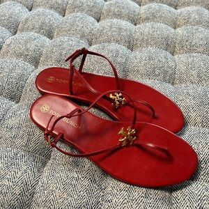 Tory Burch red leather thong sandals